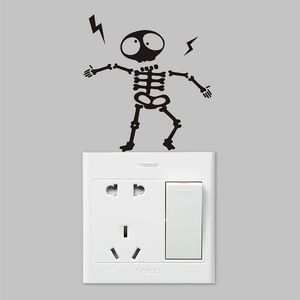 Creative cartoon skeleton wall sticker with lightning bolts for light switch decor