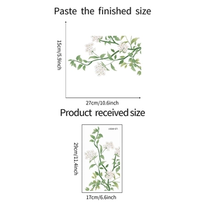 Spécifications de taille pour stickers muraux de plantes avec mises en page et mesures