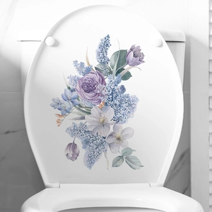Watercolor floral toilet decal with elegant purple roses for bathroom home decoration