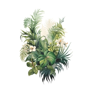 Détail de l'autocollant mural feuilles de palmier tropicales et fleurs pour décoration