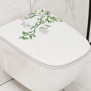 Autocollants de feuilles vertes et fleurs fraîches pour décoration de toilettes