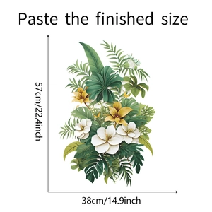 Détail de l'autocollant mural plante tropicale avec hibiscus et dimensions 57x38 cm