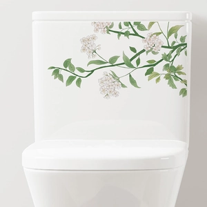 Sticker Toilettes Plantes Vertes Imperméable PVC Motif Fleur Feuille Décalcomanie Murale Amovible Pour Décoration De Bain