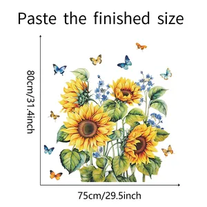 Detailed size chart for sunflower and butterfly wall sticker with dimensions 80x75cm