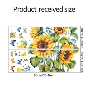 Detailed size chart showing two 30x90cm sunflower and butterfly wall sticker sheets
