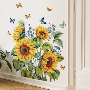 Sunflower Butterfly Wall Stickers PVC Removable Floral Decal For Living Room Bedroom Home Wall Decoration DIY Art Mural