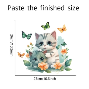 Guide des dimensions finales du sticker mural chat et papillon pour salle de bain