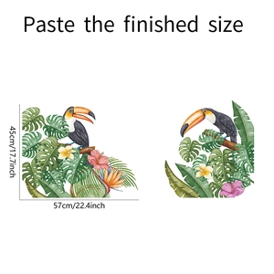 Tropical toucan with green leaves wall sticker set, 57x45cm self-adhesive decal