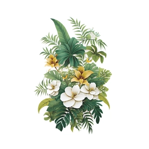 Détail des fleurs d'hibiscus tropicales et feuilles de palmier sur un autocollant mural adhésif