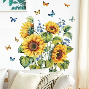 Pastoral sunflower and butterfly wall stickers for a cozy living room home decoration