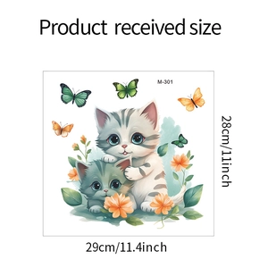 Tableau détaillé des tailles pour sticker mural chaton et papillon dessin animé M-301