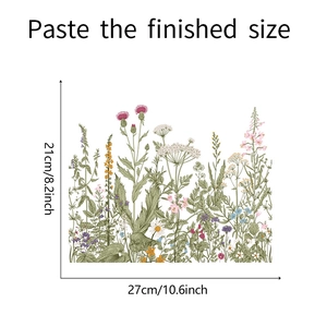 Detailed view of botanical wall decals with dimensions 27x21cm for bathroom decor