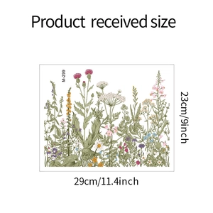 Detailed dimension layout for M-299 green plant and wildflower toilet seat wall sticker
