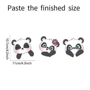 Detailed view of 3 cute panda wall stickers with dimensions 11x10.7cm for home decor