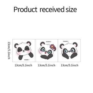 Detailed view of three cute panda wall stickers with dimensions 13cm or 5.1 inches