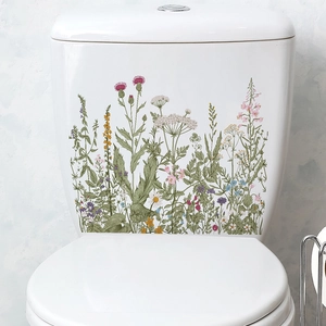 Green plants and wildflowers self-adhesive wall stickers for bathroom toilet decoration