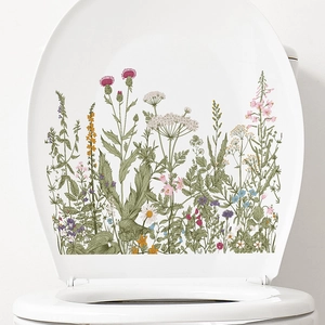 Fresh wildflower floral decals for toilet lid decoration featuring realistic chamomile pattern