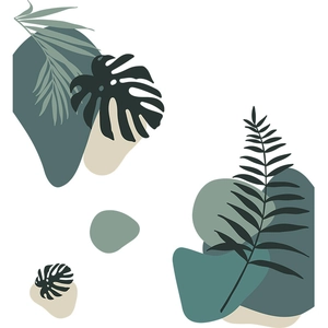Detailed view of abstract tropical monstera leaf wall stickers in Morandi green and beige