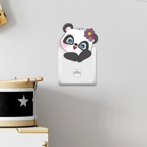 Cute panda wall sticker and switch decal with purple flowers for home decor