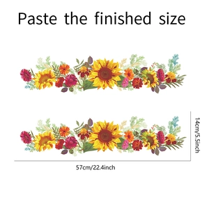 Detail showing the sunflower wall sticker dimensions of 57cm length and 14cm height