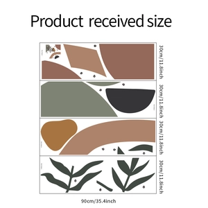 Detailed size chart for Morandi geometric leaf wall stickers showing 90x30cm dimensions