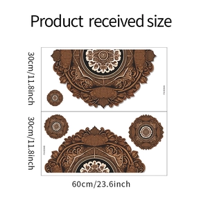 Detailed size chart for Mandala wall stickers showing 60x30cm dimensions and layouts