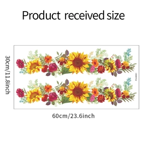Detail of sunflower and fern PVC wall sticker with dimensions 60x30cm for home decor