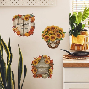 Herbstliche Küchenwandaufkleber mit Sonnenblumen, Kürbissen und gemütlichem Schriftzug