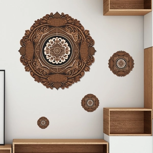 Creative wooden mandala wall stickers with intricate carved patterns for home decor