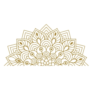 Détail d'un sticker mural demi-mandala doré avec des motifs bohèmes sur fond blanc