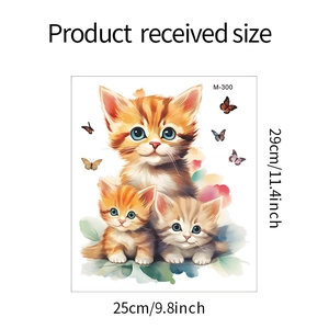 Detail view of M-300 cartoon cat wall sticker measuring 25x29cm with butterfly accents