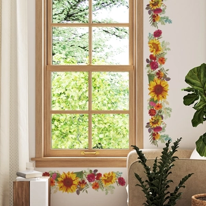 Sunflower Floral Wall Stickers Green Leaves PVC Waterproof Door Frame Border Decoration For Living Room Bedroom Home Decor