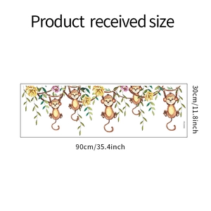 Vue détaillée du sticker mural singe jungle avec dimensions précises et matériau PVC étanche