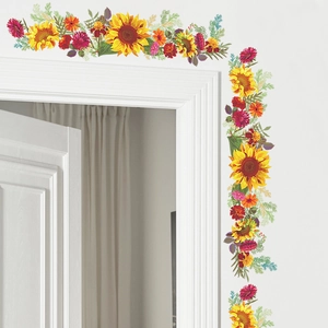 L-shaped sunflower and daisy wall decals for door frame and corner decoration