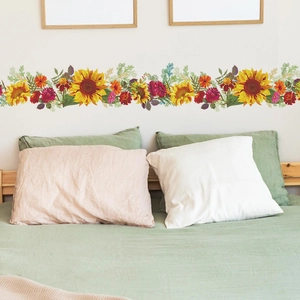 Pastoral sunflower and green leaf self-adhesive wall sticker for bedroom border decoration
