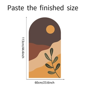 Detail showing minimalist arch wall sticker dimensions and abstract landscape design
