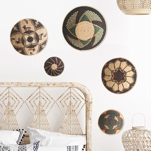 Bohemian style set of 5 handmade woven wall basket decorations for bedroom decor