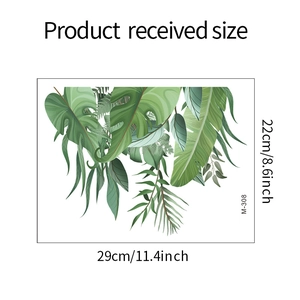 Fiche de dimensions détaillée du sticker mural tropical M-308 montrant 29cm par 22cm