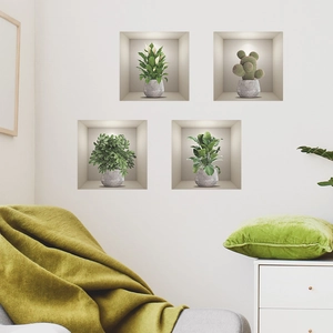 3D potted green plants wall stickers featuring cactus and tropical leaves for home decor