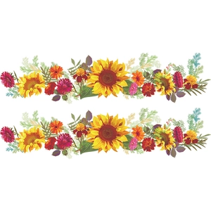 Detailed pattern of sunflower wall stickers with vibrant orange and yellow floral border