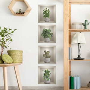3D realistic potted green plant wall stickers for home decor featuring a modern style