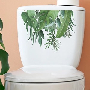 Stickers muraux tropicaux pour réservoir de toilette avec motifs feuilles de monstera