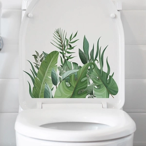 Autocollant de couvercle de toilette avec feuilles tropicales vertes et monstera