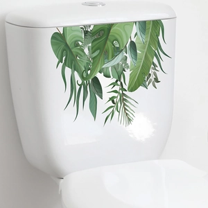 Autocollant de Toilette Feuilles de Plantes Vertes Tropicales Imperméable PVC Monstera Palmier Sticker Mural Pour Salle de Bain Décoration