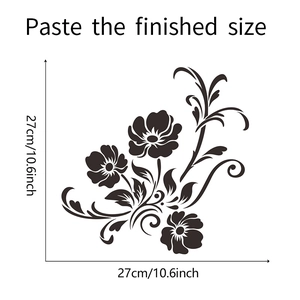 Detailed dimension guide showing the 27cm black floral vine wall sticker size specs