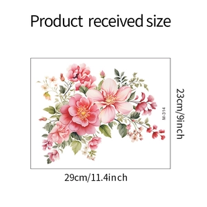Watercolor pink peony flower wall sticker sheet showing received dimensions 29x23cm
