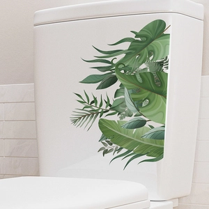 Stickers muraux imperméables avec feuilles de monstera tropicales pour salle de bain