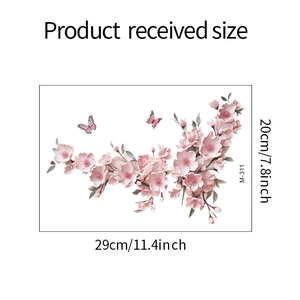 Detail showing dimensions of 29x20cm for floral butterfly bathroom wall sticker