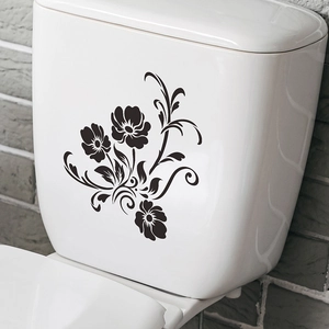 Elegant black floral PVC wall stickers for bathroom toilet tank home decoration