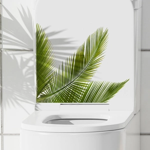 Waterproof green monstera leaf wall decal for bathroom toilet lid decoration